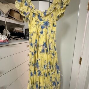 LoveShackFancy Yellow and Blue Floral Dress